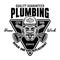 Plumbing service and pipe replacement vector vintage emblem, label, badge or logo with plumber man head in cap hat