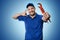 Plumbing services - plumber with wrench showing phone call gesture