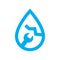 Plumbing water leak repair icon. Blue spanner and crack in water