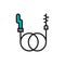 Plumbing wire, drain snake, pipe cleaner flat color line icon.