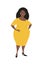 Plump black woman in yellow dress isolated on a white background