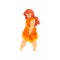 Plump, curvy, overweight girl in orange dress, plus size model in fashionable clothes, body positive vector Illustration