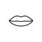 Plump female lips. Linear sexiness icon. Logo for packaging beauty product. Black simple illustration for hygienic lipstick, gloss