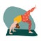 A plump girl is doing yoga. yoga for the fat. yoga pose bridge