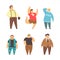 Plump and Plus Size Man Wearing Different Clothes with Curvy Body Vector Set