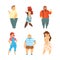 Plump and Plus Size Man and Woman Wearing Different Clothes with Curvy Body Vector Set