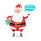 Plump Santa with Gift Box Says Merry Christmas