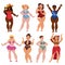 Plump women cartoon characters. Vector Afro-American pin up