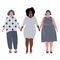 Plump women are holding hands. Plus size girls of different races. Body positive concept
