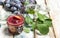 Plums jam wooden background Marmalade preparing