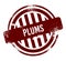 Plums - red round grunge button, stamp