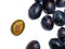 Plums on a white background. Juicy sliced plum. Stone in yellow pulp. Healthy food concept. Sweet purple variety. Fruit on the