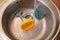 A plunger and a yellow-green washcloth in the sink with no garbage and water running