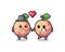 Pluot fruit cartoon character couple with fall in love gesture
