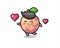 Pluot fruit character cartoon with kissing gesture