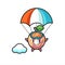 Pluot fruit mascot cartoon is skydiving with happy gesture