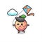 Pluot fruit mascot illustration is playing kite