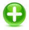 Plus icon glassy green round button