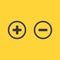 Plus and minus in circle connected electric circuit with pulse. Vector illustration isolated on yellow background