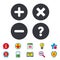 Plus and minus icons. Question FAQ symbol.