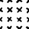 Plus signs and crosses seamless pattern of brush strokes. Vector monochrome grunge texture from X.