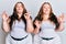 Plus size caucasian sisters woman wearing casual white clothes relax and smiling with eyes closed doing meditation gesture with