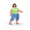 Plus size chubby woman wearing jeans and green blouse. Flat trendy design style. Love your body icon. Social network image.