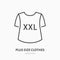 Plus size clothes store flat line icon. Women XXL apparel, large t-shirt sign. Thin linear logo for clothing shop