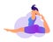 Plus size curvy lady doing yoga class. Vector illustration isolated on white. Online home workout concept. Bodypositive