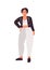 Plus size dark haired girl flat vector illustration. Curvy caucasian female cartoon character wearing white costume and