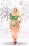 Plus size sexual girl in bikini, vector