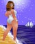 Plus size sexual woman on the beach, summer time background