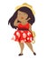 Plus size woman  illustration. Curvy african or latina female cartoon character wearing light red summer dress and straw hat