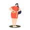 Plus size woman model measuring waist with measuring tape. Cute curvy female cartoon character