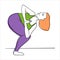 Plus size Woman practicing yoga is standing in Parivrtta utkatasana, legs together, hands namaste. Plump young adult in