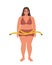 Plus size woman in underwear and measuring tape. Oversize fatty girl. Obesity weight control concept. Overweight female cartoon