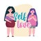 plus size women diverse portrait cartoon character self love