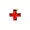 Plus summation sign or cross of hot red chili peppers, cut paper isolated on white. Spicy veggie font