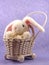 Plush bunny in wicker pram