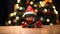 plush cute christmas elf with sequins on christmas tree background