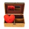 Plush heart in a wooden casket