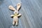 Plush rabbit cute toy animal bunny on background. Fluffy soft baby doll little object