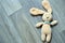 Plush rabbit cute toy animal bunny on background. Fluffy soft baby doll little object