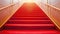a plush red carpet cascades down the stairs, adorning the interior of a lavish hotel or restaurant, exuding elegance and