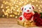 Plush toy bear, red roses and gift box. Valentines day