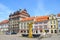 Plzen, Czech Republic - June 25, 2019: The main square in Pilsen, Czechia with Rennaisance city hall and historical buildings in