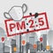 PM 2.5 stamp in cities with dust pollution and dust masks sign vector design