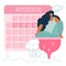 PMS calendar with body positive women relax, sittings on menstrua cup after do sport exercise. She likes hygienic device