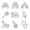 Pneumonia disease icon set, outline style