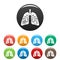 Pneumonia lungs icons set color